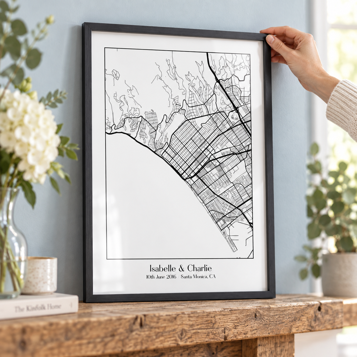 Personalised Favourite Location Couple Map B&W Print — close lifestyle view