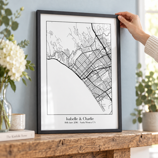 Personalised Favourite Location Couple Map B&W Print — close lifestyle view
