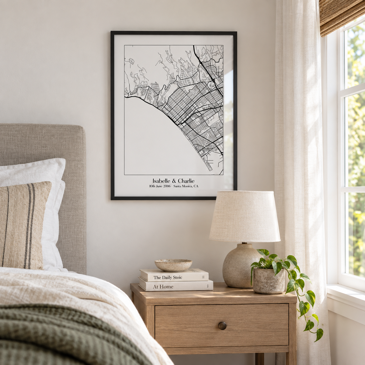 Personalised Favourite Location Couple Map B&W Print — wider lifestyle view