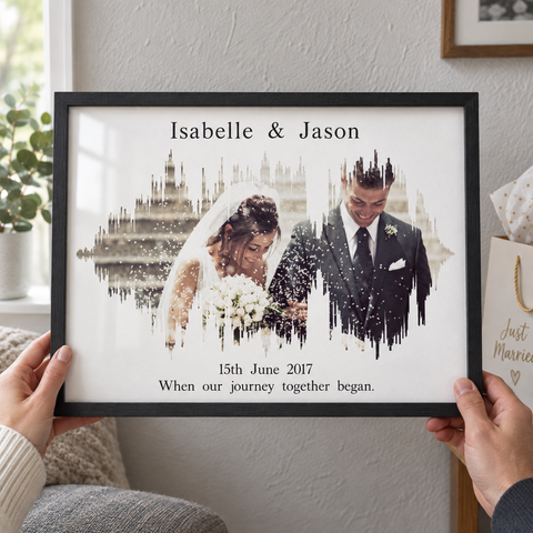 Personalised Photo Sound Wave Wedding Anniversary Print — close lifestyle view