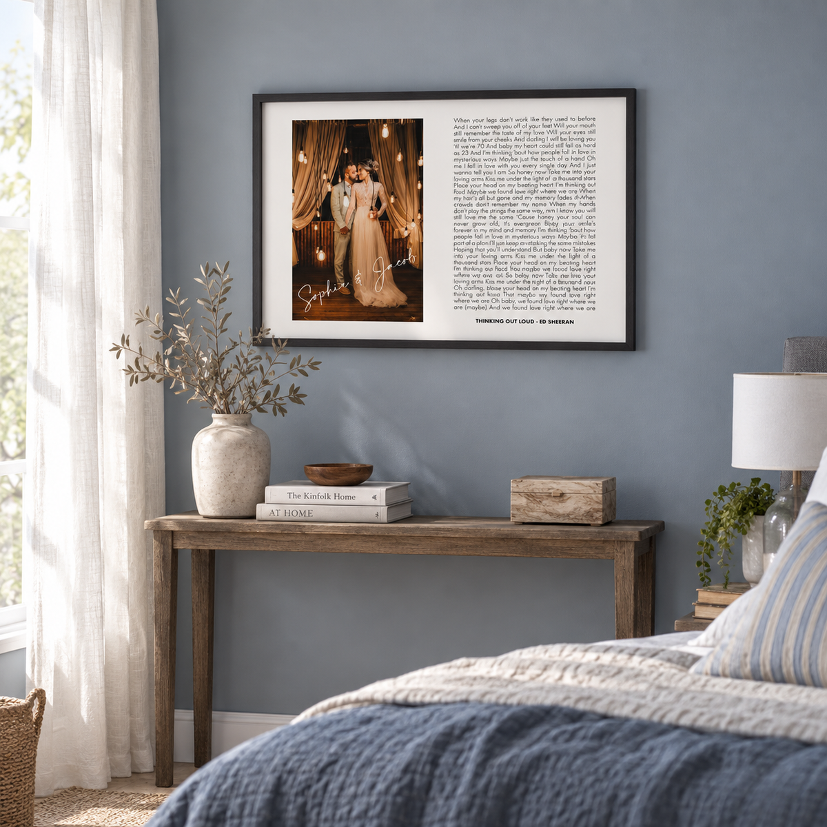 Personalised Song Lyrics And Photo Script Print — wider lifestyle view