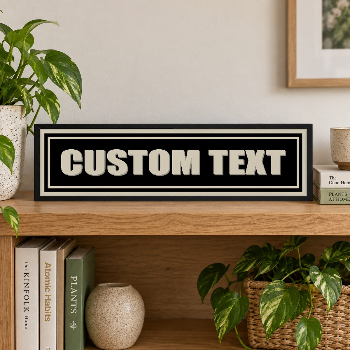 Personalised Vintage Sign panoramic print in a black frame in a room setting