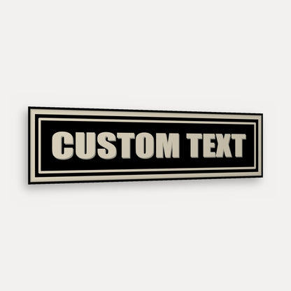 Personalised Vintage Sign panoramic print in a matt black frame, angled view