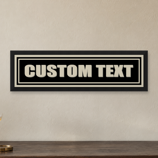 Personalised Vintage Sign Panoramic Print — close lifestyle view, matt black wood