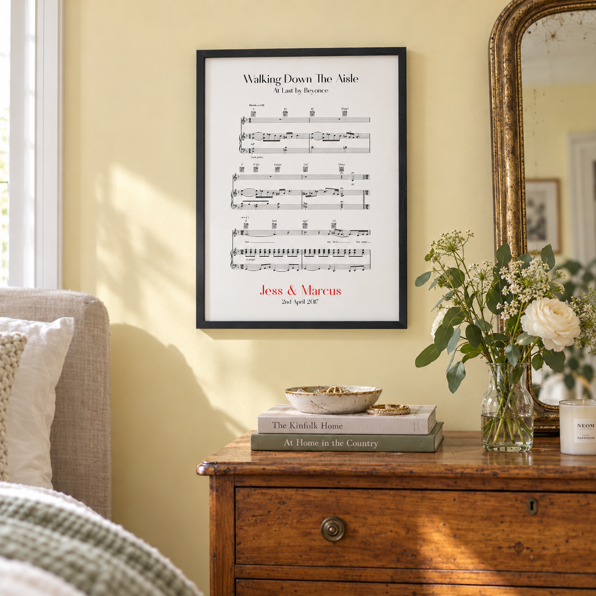Personalised Walking Down The Aisle Music Sheet Notes Print — wider lifestyle view
