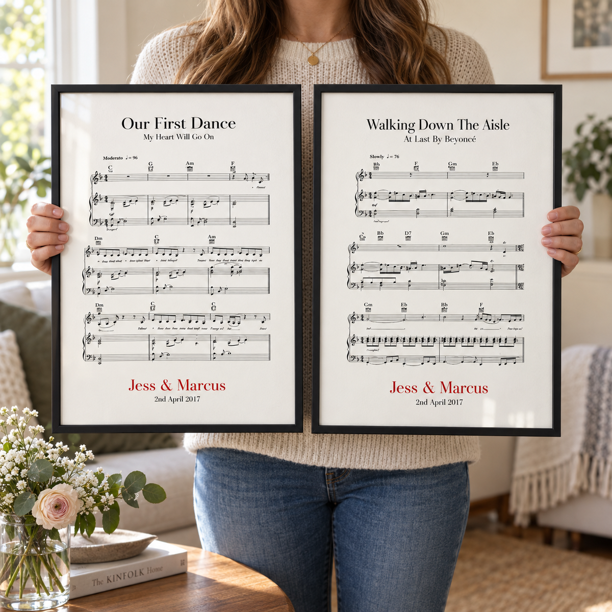 Personalised Wedding Day Sheet Music - Set Of 2 Prints — close lifestyle view