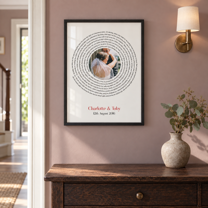 Personalised Wedding Or Couple Photo Song Lyrics First Dance Print — wider lifestyle view