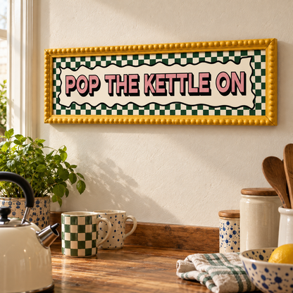 Pop The Kettle On Panoramic Print - lifestyle yellow 60x15