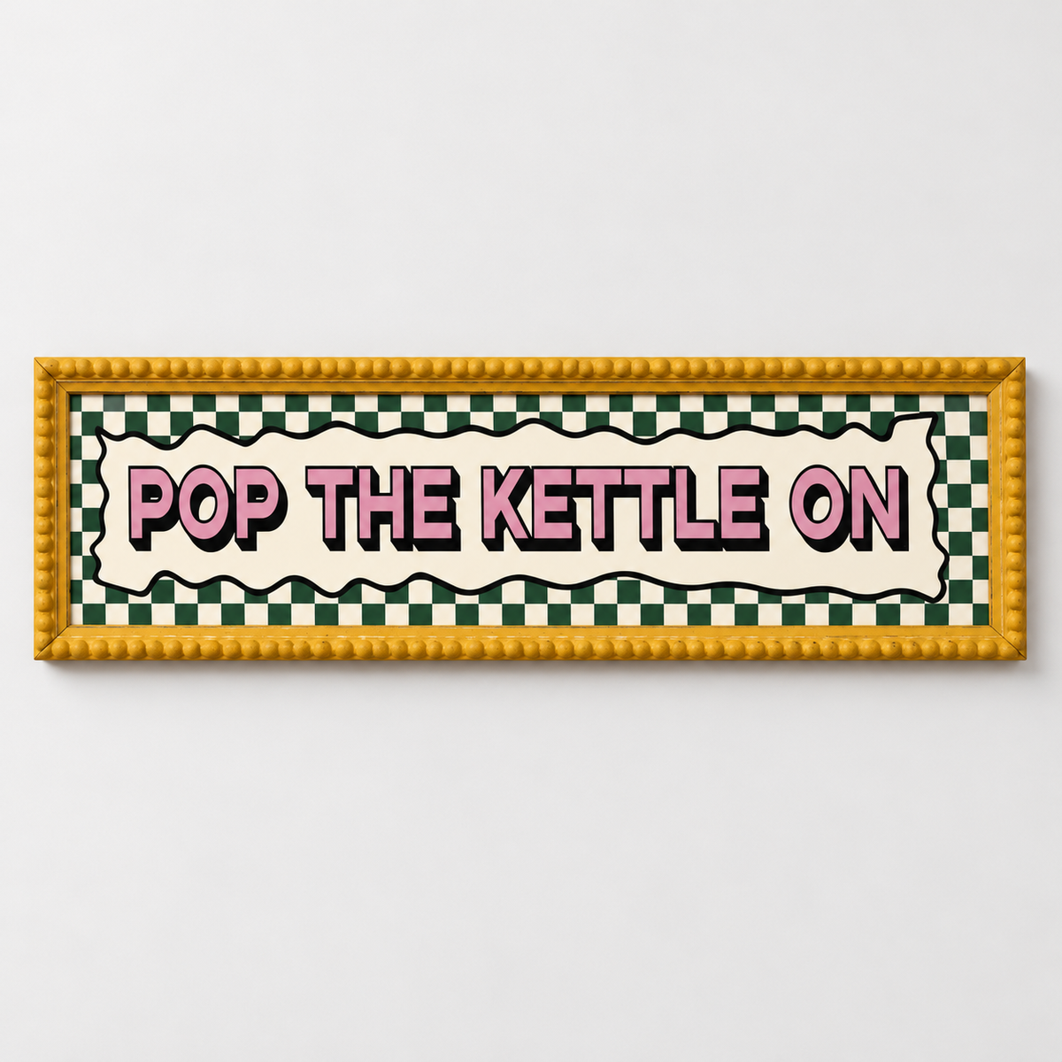 Pop The Kettle On Panoramic Print - frame yellow