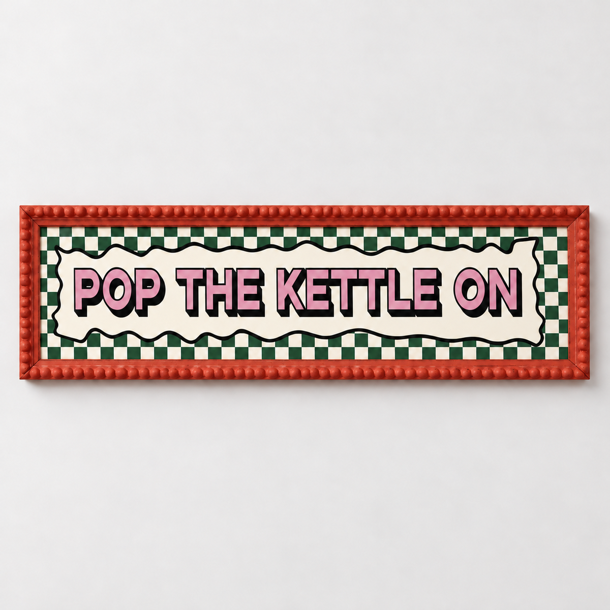 Pop The Kettle On Panoramic Print - frame red