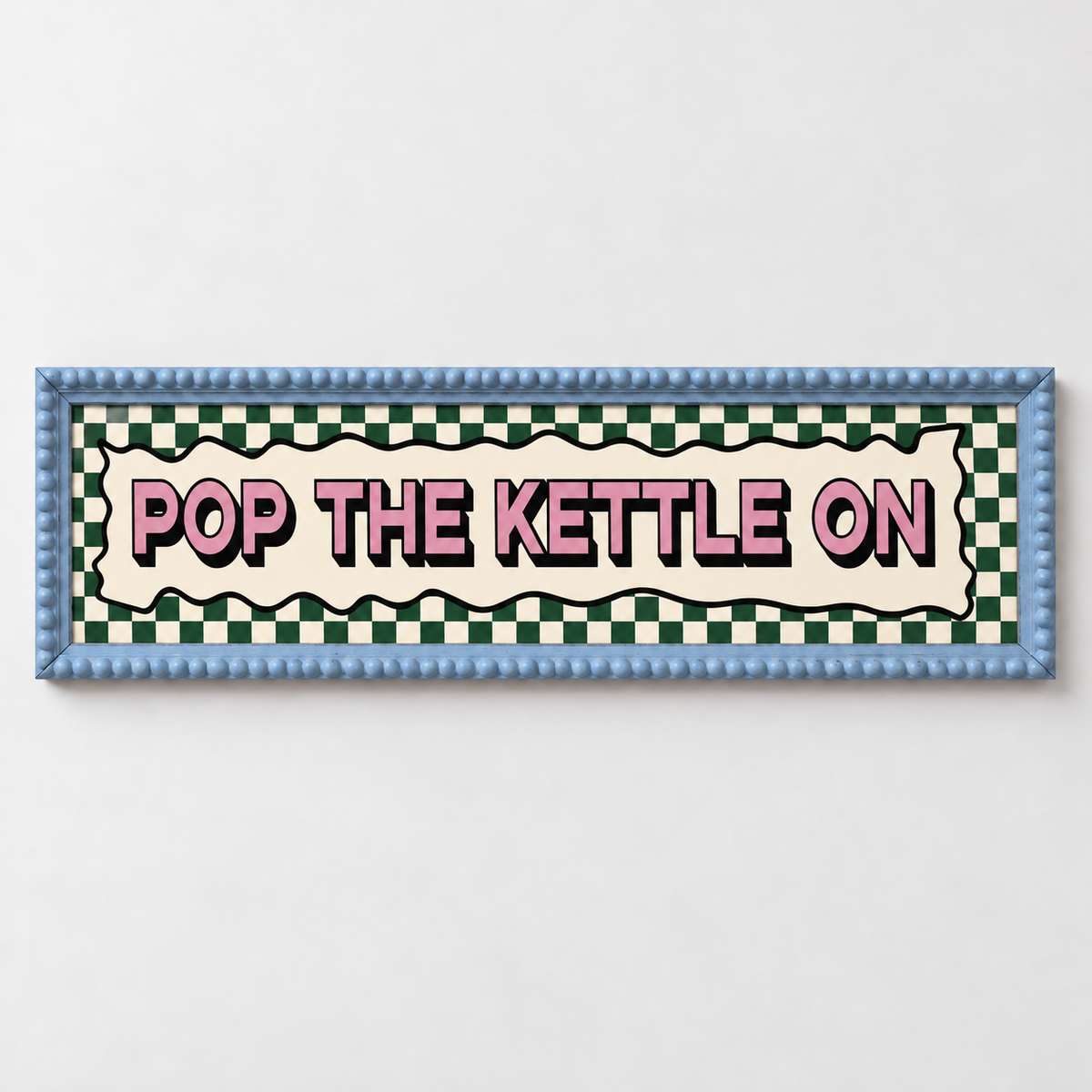 Pop The Kettle On Panoramic Print - frame sky blue