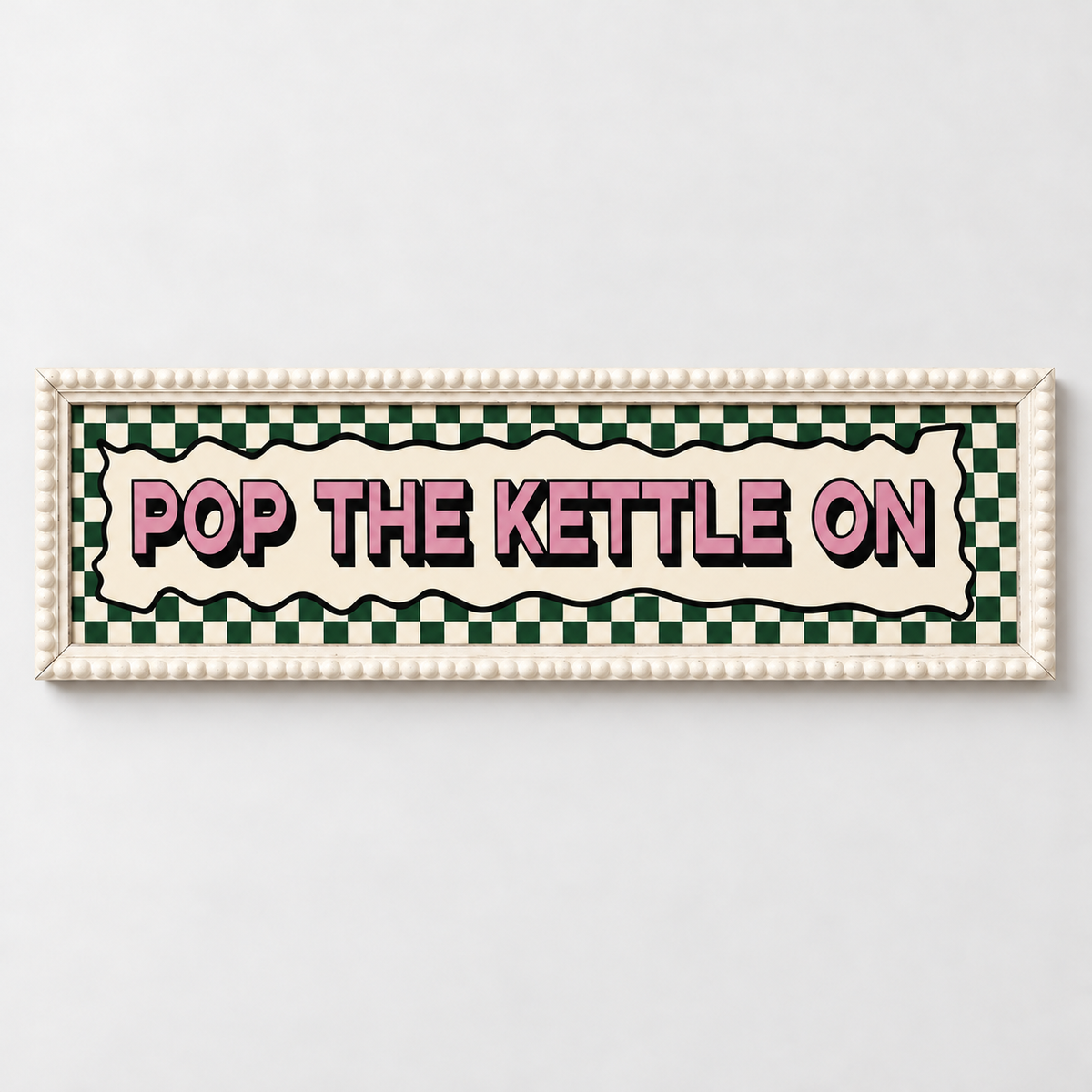 Pop The Kettle On Panoramic Print - frame white