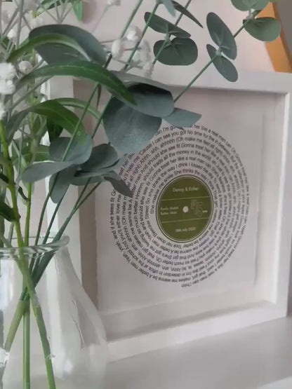Personalised Song Lyrics Vinyl Record Float Mounted Frame