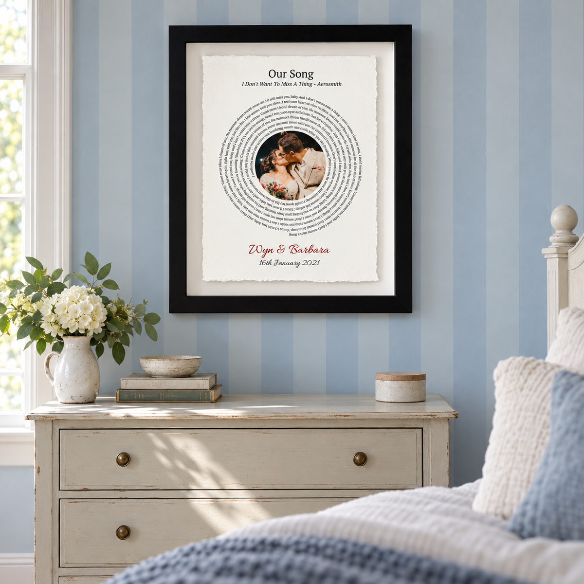 Personalised Song Lyrics Photo Print Float Mounted Frame — wider lifestyle view