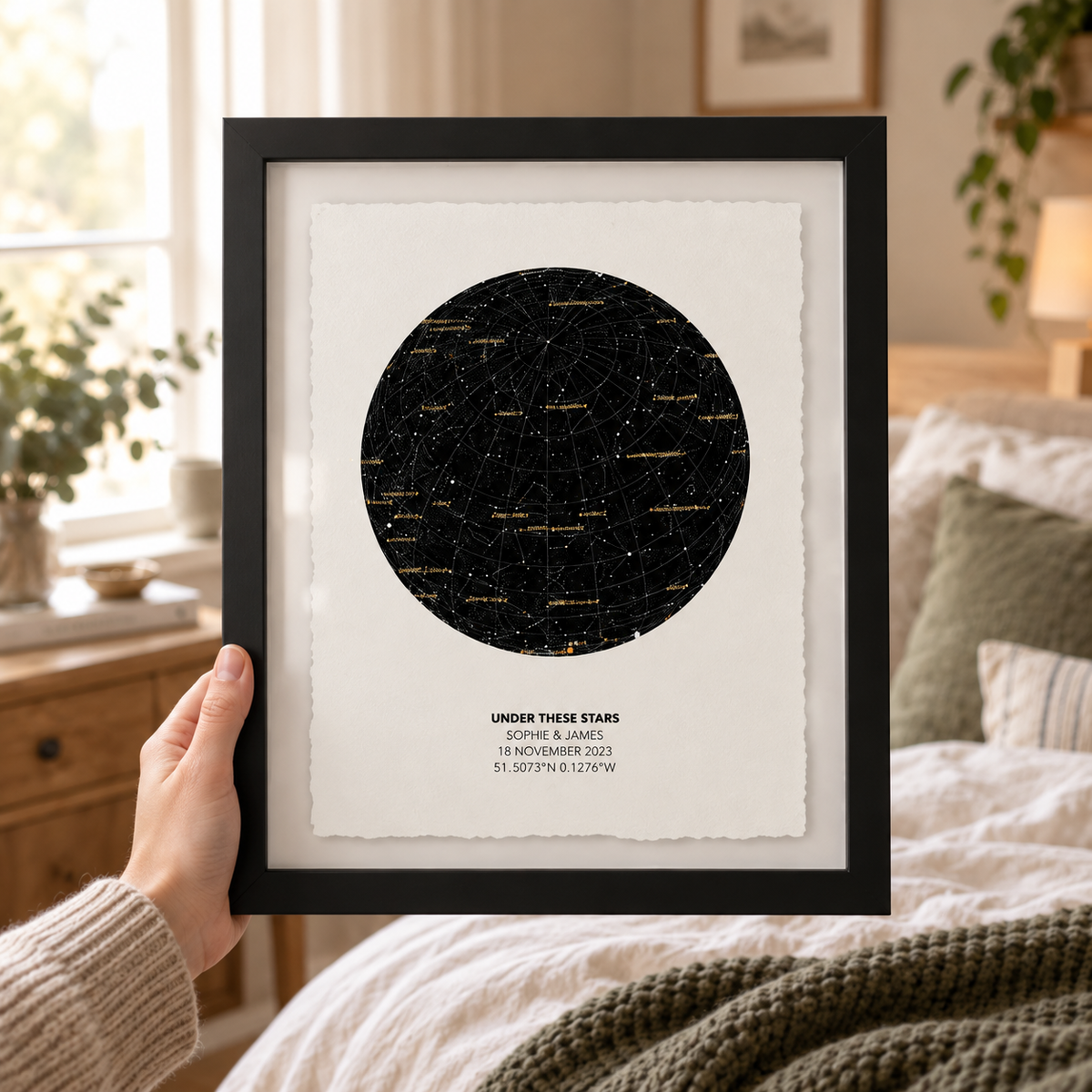 Personalised Star Map Print Print Float Mounted Frame — close lifestyle view