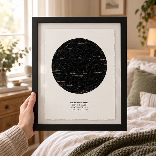 Personalised Star Map Print Print Float Mounted Frame — close lifestyle view