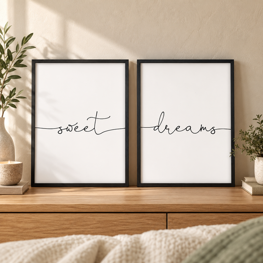 Sweet Dreams - Set Of 2 Prints — close lifestyle view, black oak frame