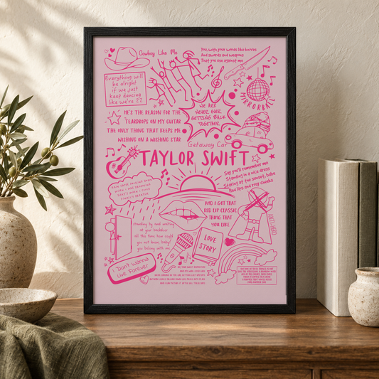 Taylor Swift Lyric Album Print — close lifestyle view, black oak frame