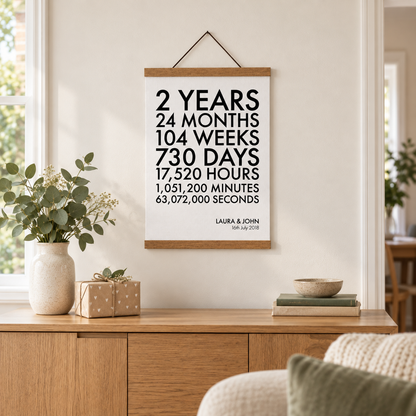 Personalised Time Canvas Print - Cotton 2nd Anniversary — wider lifestyle view