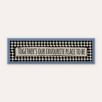 Together's Our Favourite Place To Be panoramic print in a blue bobbin frame