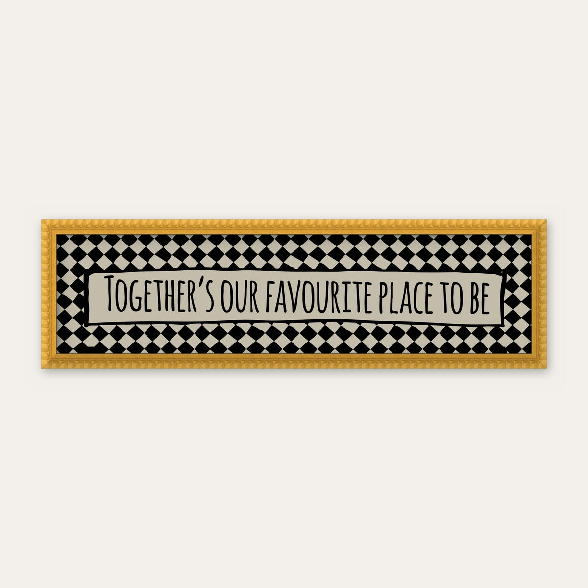 Together's Our Favourite Place To Be panoramic print in a yellow bobbin frame