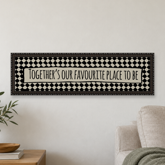 Together's Our Favourite Place To Be Panoramic Print — close lifestyle view, black bobbin