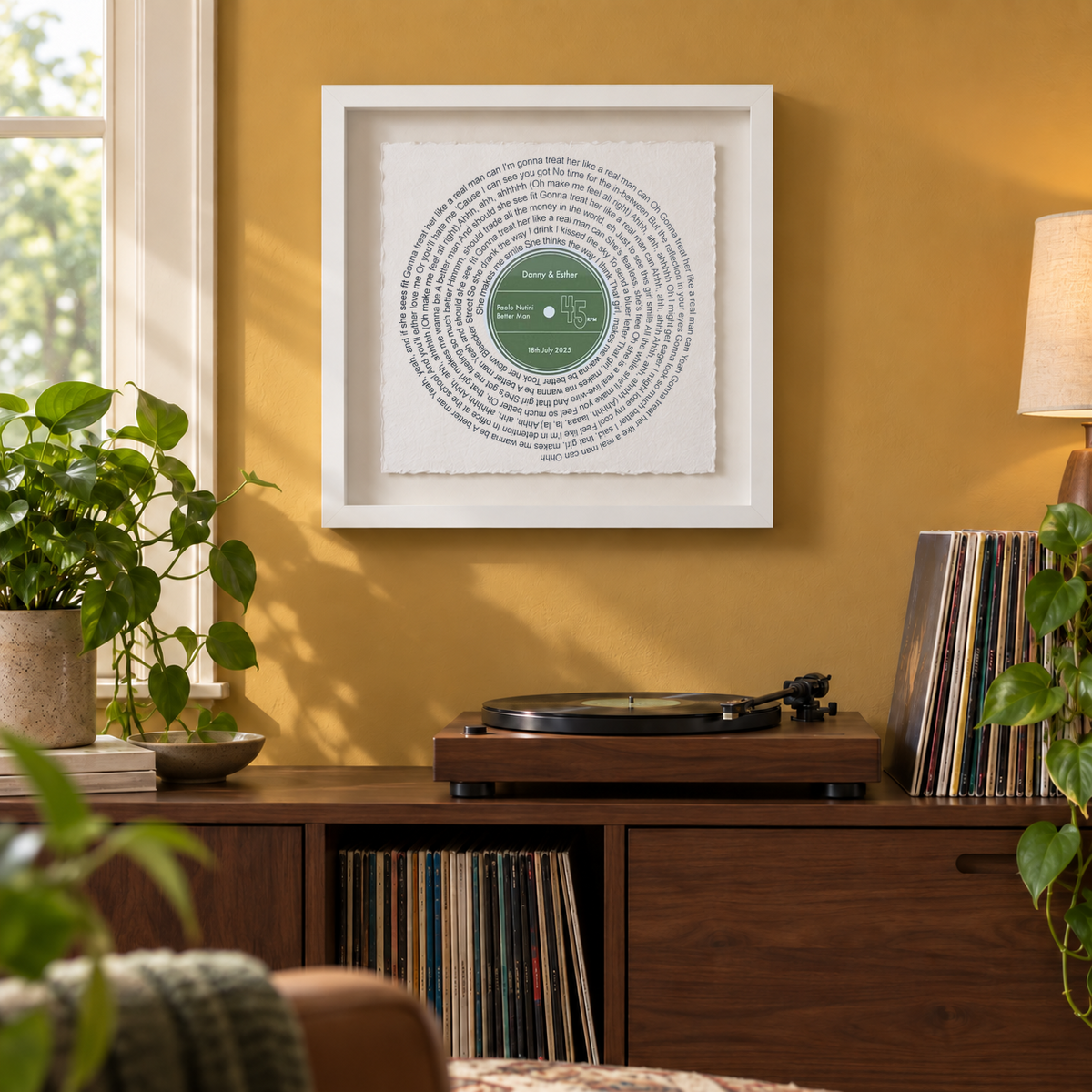 Personalised Song Lyrics Vinyl Record Float Mounted Frame — wider lifestyle view
