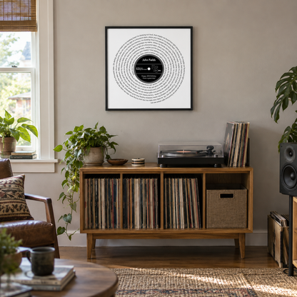 Personalised Vinyl Song Lyrics Record Print — wider lifestyle view