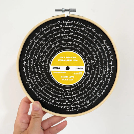 Personalised Song Lyrics Vinyl Record Cotton Canvas Circular Frame