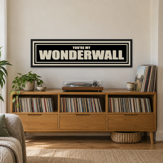 You're My Wonderwall Panoramic Print — wider room setting, matt black wood