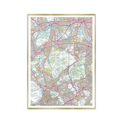 Custom OS Map Print in a champagne gold frame