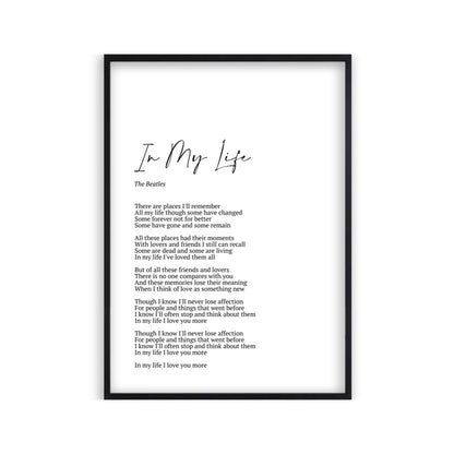 Personalised Song Lyrics Print