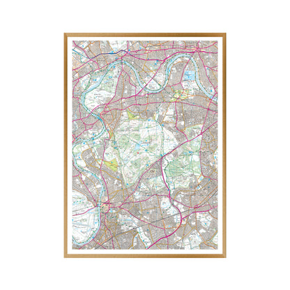Custom OS Map Print in a brushed copper frame