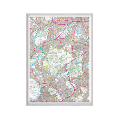 Custom OS Map Print in a white oak frame