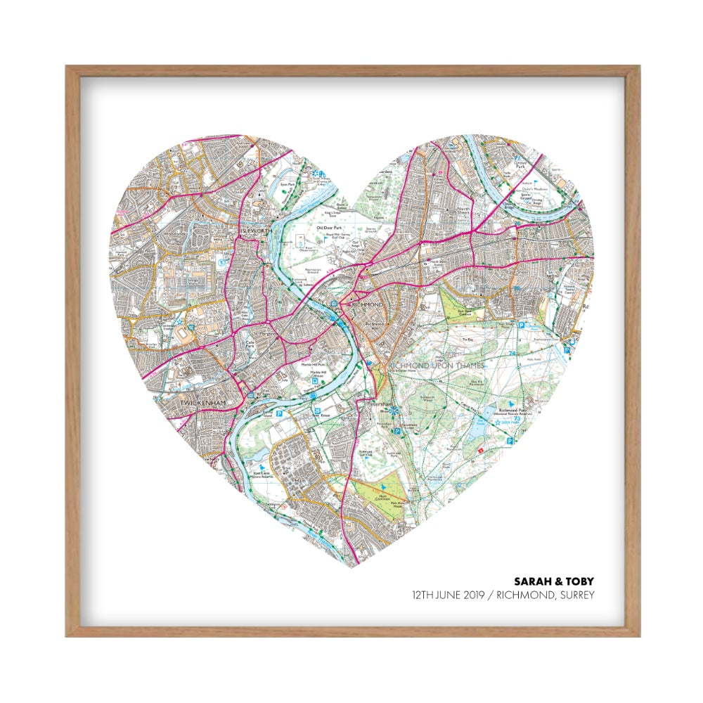 Personalised OS Map Heart Print