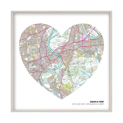 Personalised OS Map Heart Print