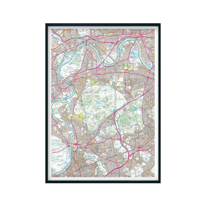 Custom OS Map Print in a matt black frame