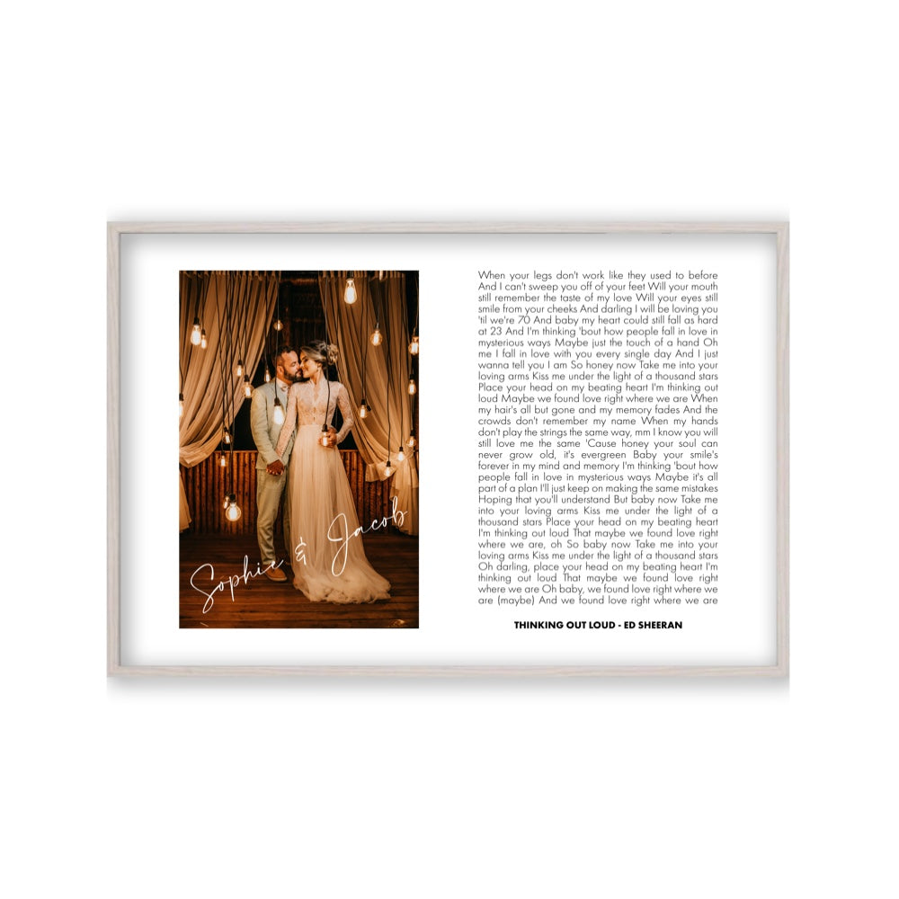 Personalised Song Lyrics And Photo Print First Wedding