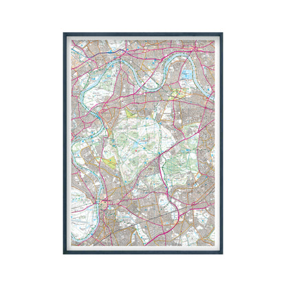 Custom OS Map Print in a black oak frame