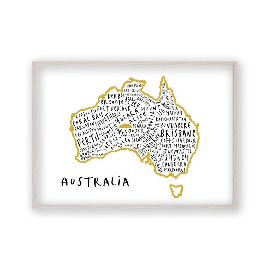 Australia Typography Map Print - Blim & Blum