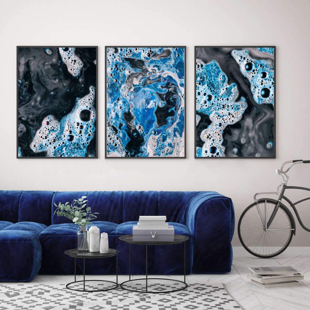 Blue White Paint Swirls Print - Blim & Blum