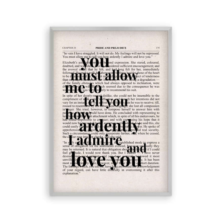 Pride And Prejudice How Ardently I Admire And Love You Quote Book Print