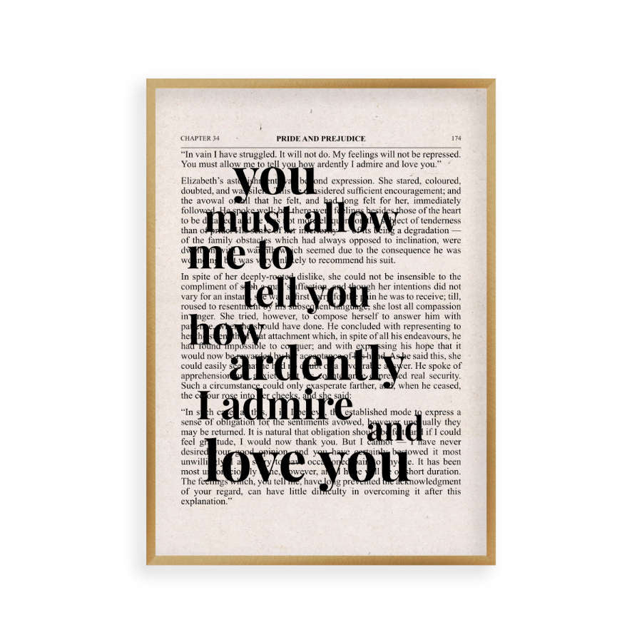 Pride And Prejudice How Ardently I Admire And Love You Quote Book Print