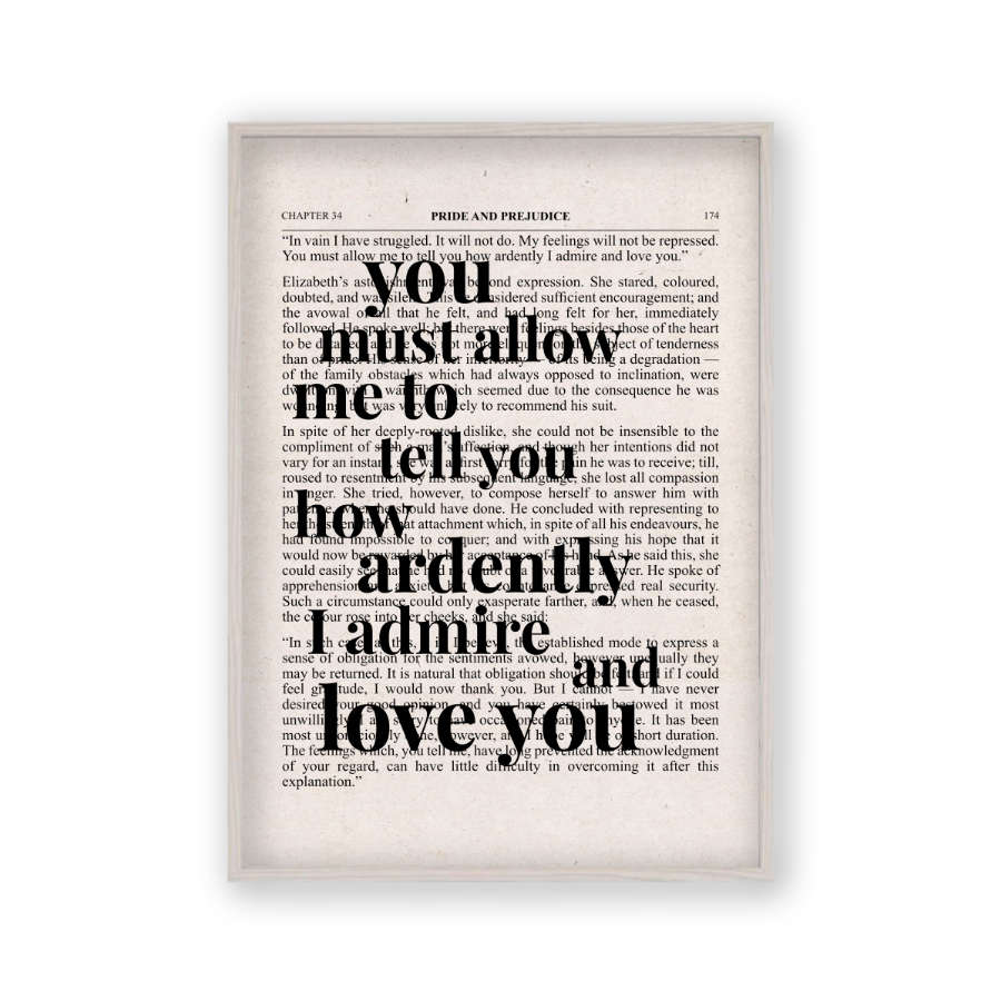 Pride And Prejudice How Ardently I Admire And Love You Quote Book Print