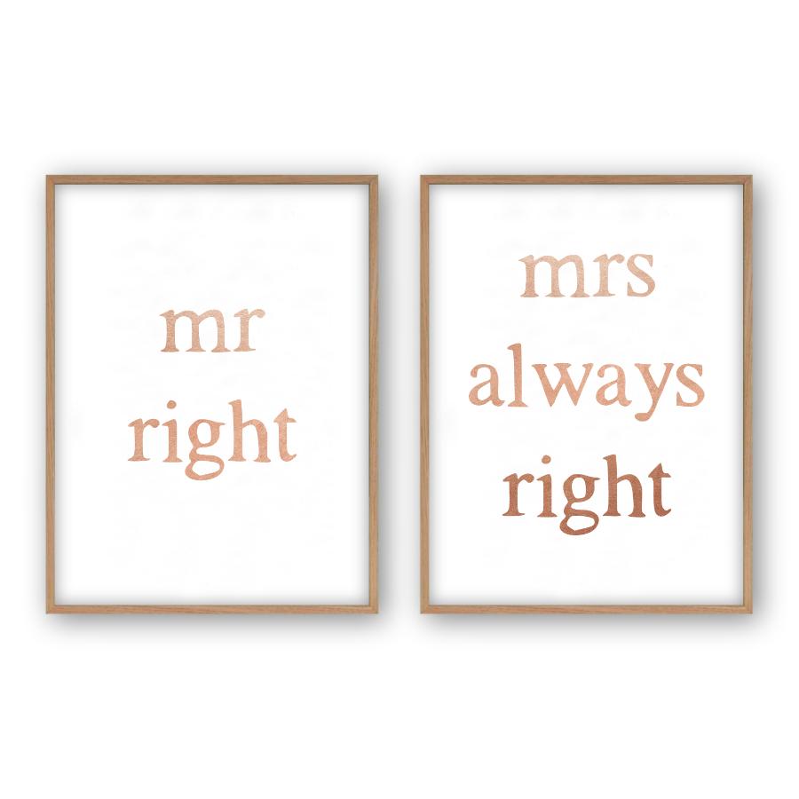 Mr Right Mrs Always Right - Set Of 2 Prints - Blim & Blum