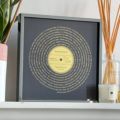 Personalised Vinyl Song Lyrics Metallic Gold Foil Print
