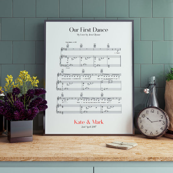 Personalised Sheet Music Print | Paper First Anniversary Song Lyrics ...