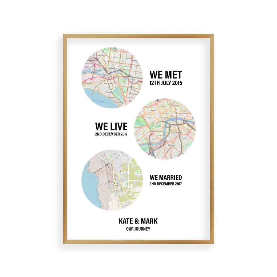Personalised Couple Location Maps Print