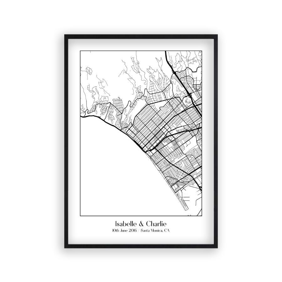 Personalised Favourite Location Couple Map B&W Print - Blim & Blum