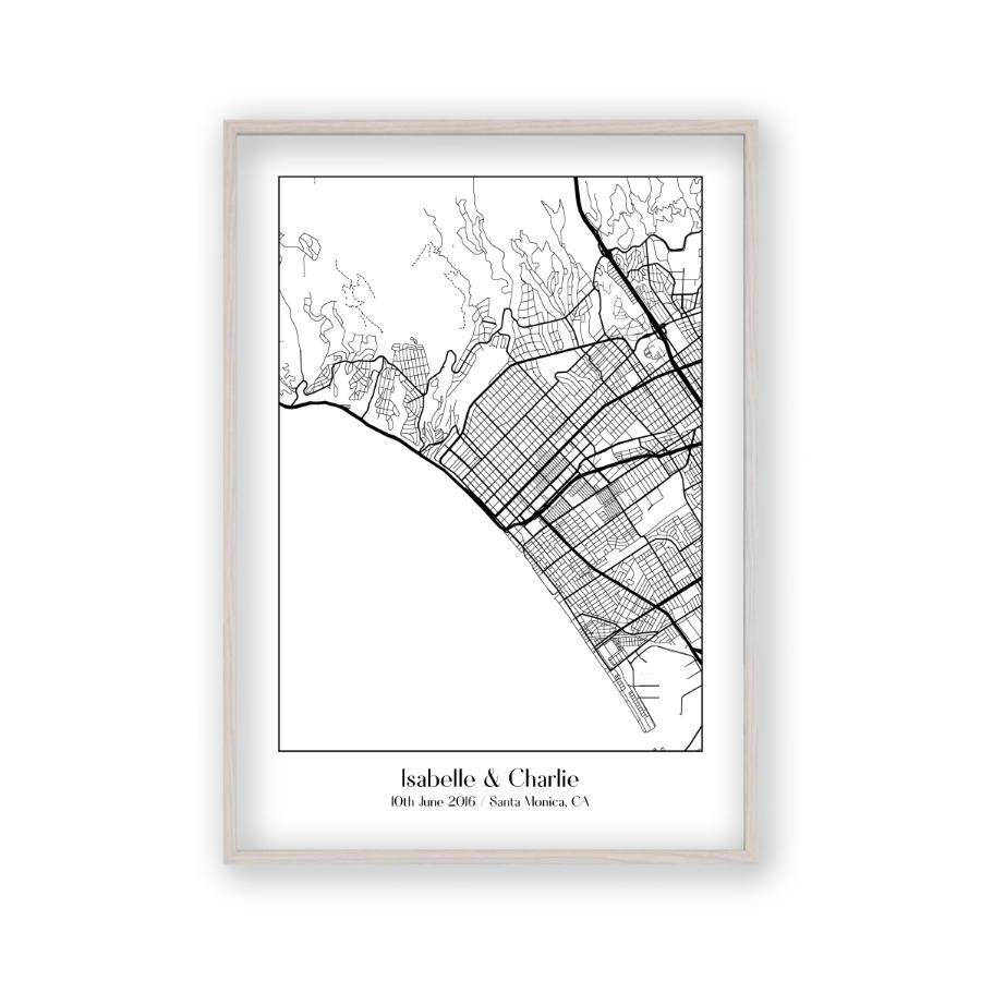 Personalised Favourite Location Couple Map B&W Print - Blim & Blum